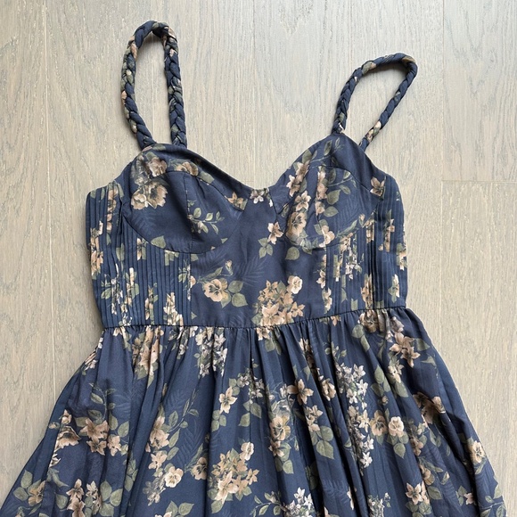 HUTCH Linny Navy Blue Floral Maxi Dress Bustier Gown Braided Strap - Size 8 - Picture 5 of 10